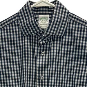 Brooks Brothers Milano Fit Gingham Check Dress Shirt Men 15 33 Blue White Cotton